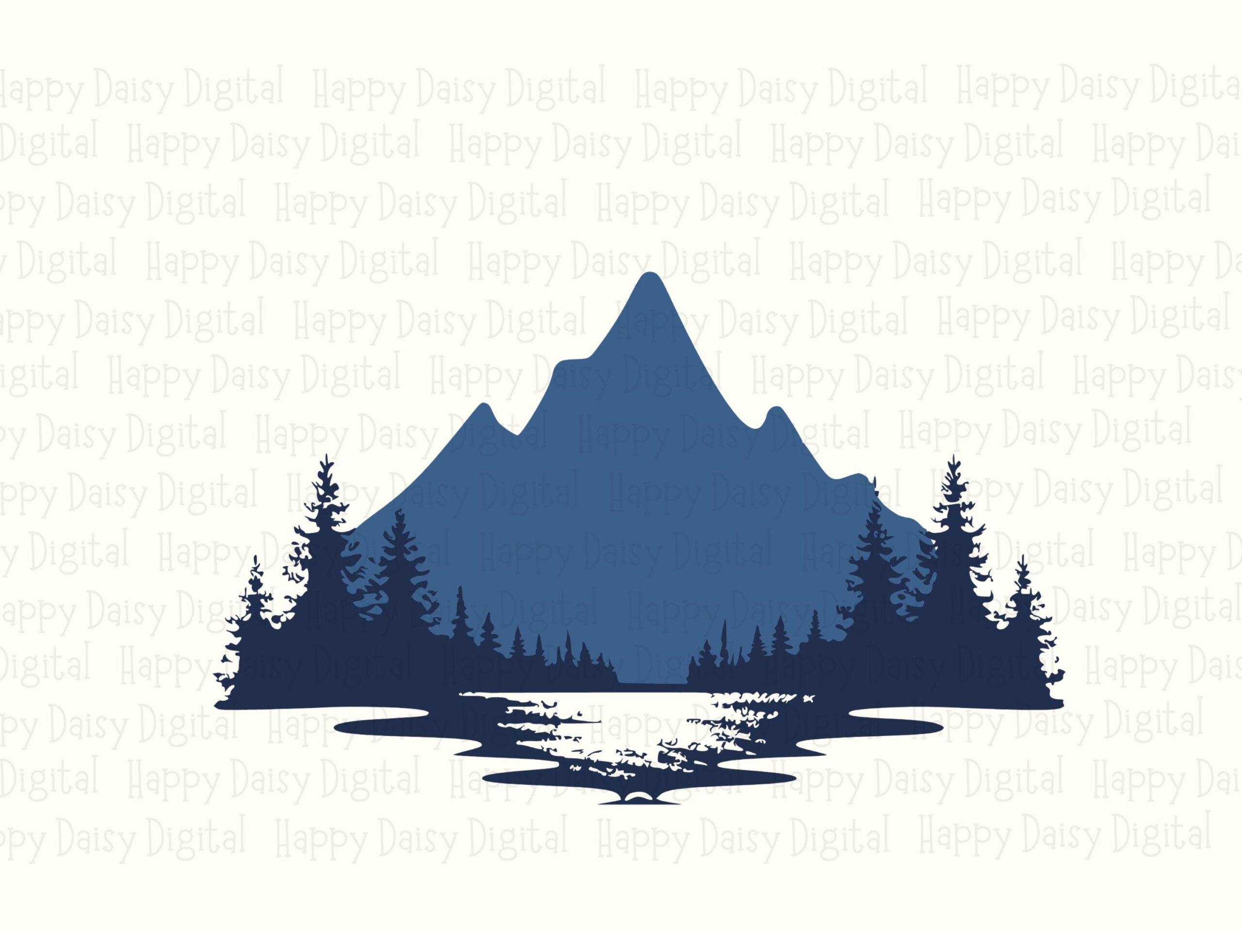 Blue Ridge PNG, Navy Mountain Lake Clipart - Pine Tree Reflection, Sublimation SVG, Commercial Use, 300 DPI - Image 2