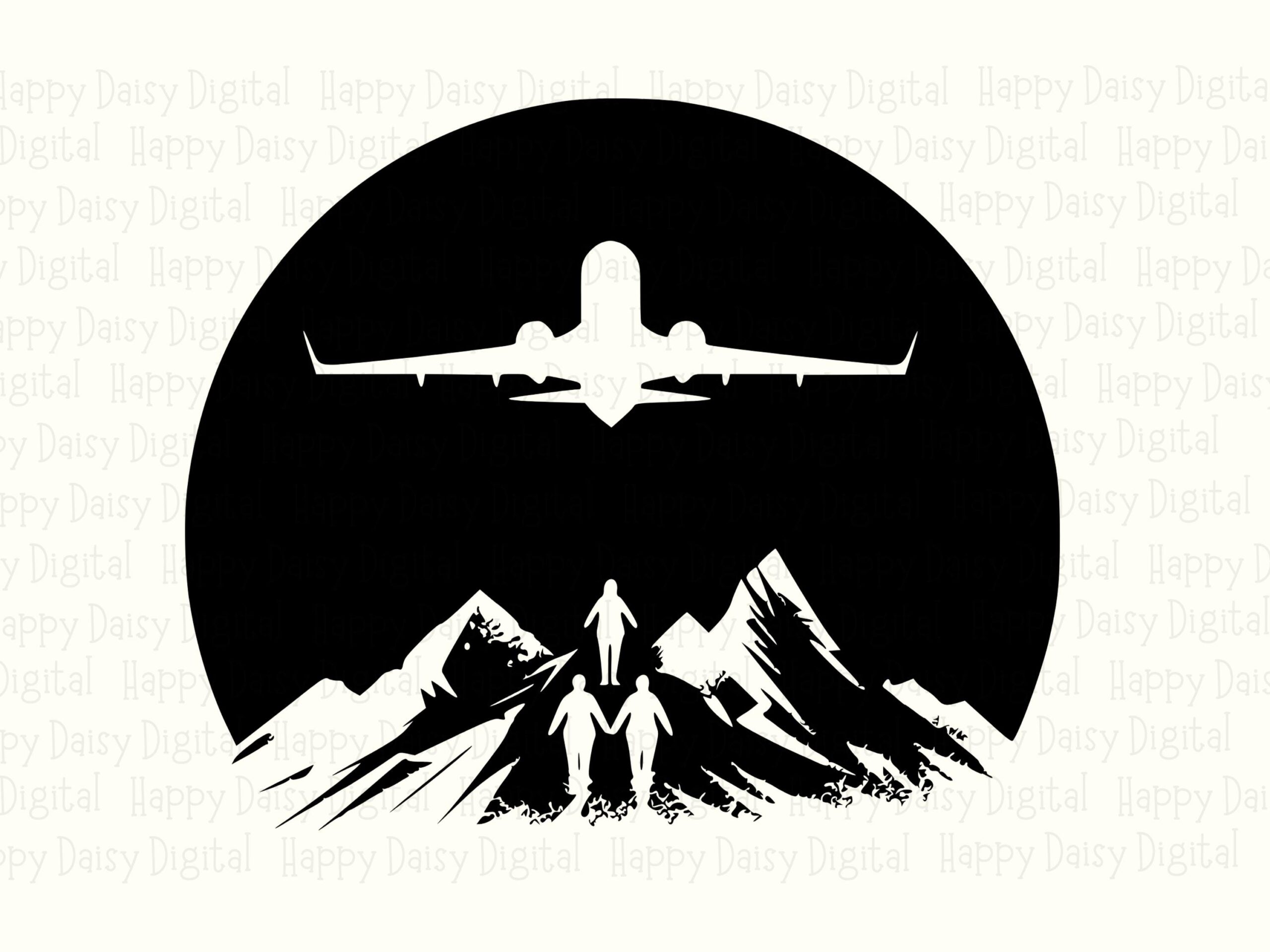 Airplane Silhouette, Mountain Travel Circle Design PNG SVG | Sublimation, 300 DPI, Commercial Use - Image 2