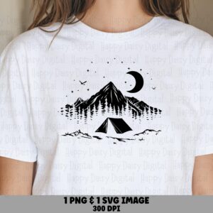 Camping PNG Design, Midnight Line Camp Illustration | PNG & SVG Files | 300 dpi, Commercial License