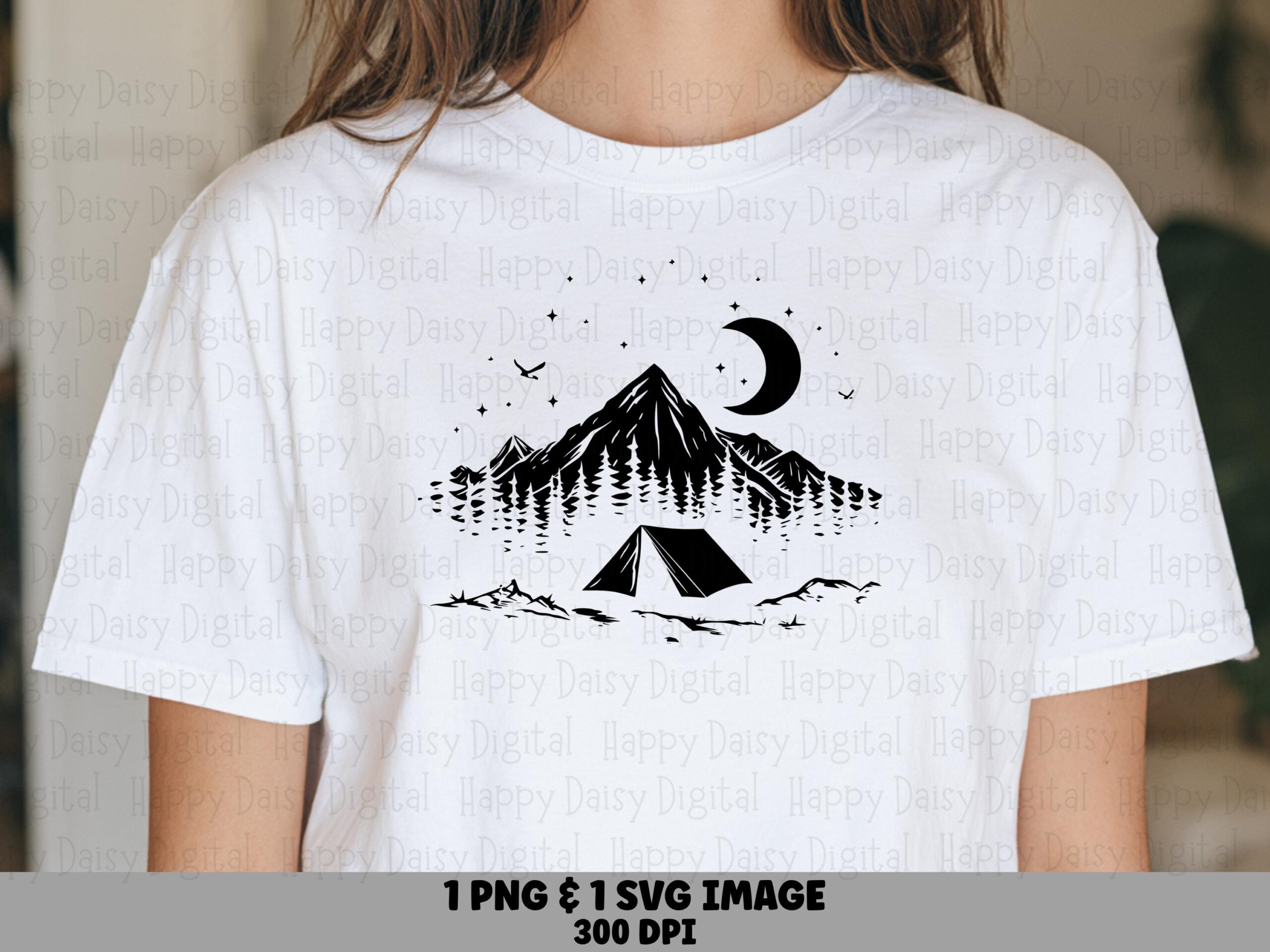Camping PNG Design, Midnight Line Camp Illustration | PNG & SVG Files | 300 dpi, Commercial License