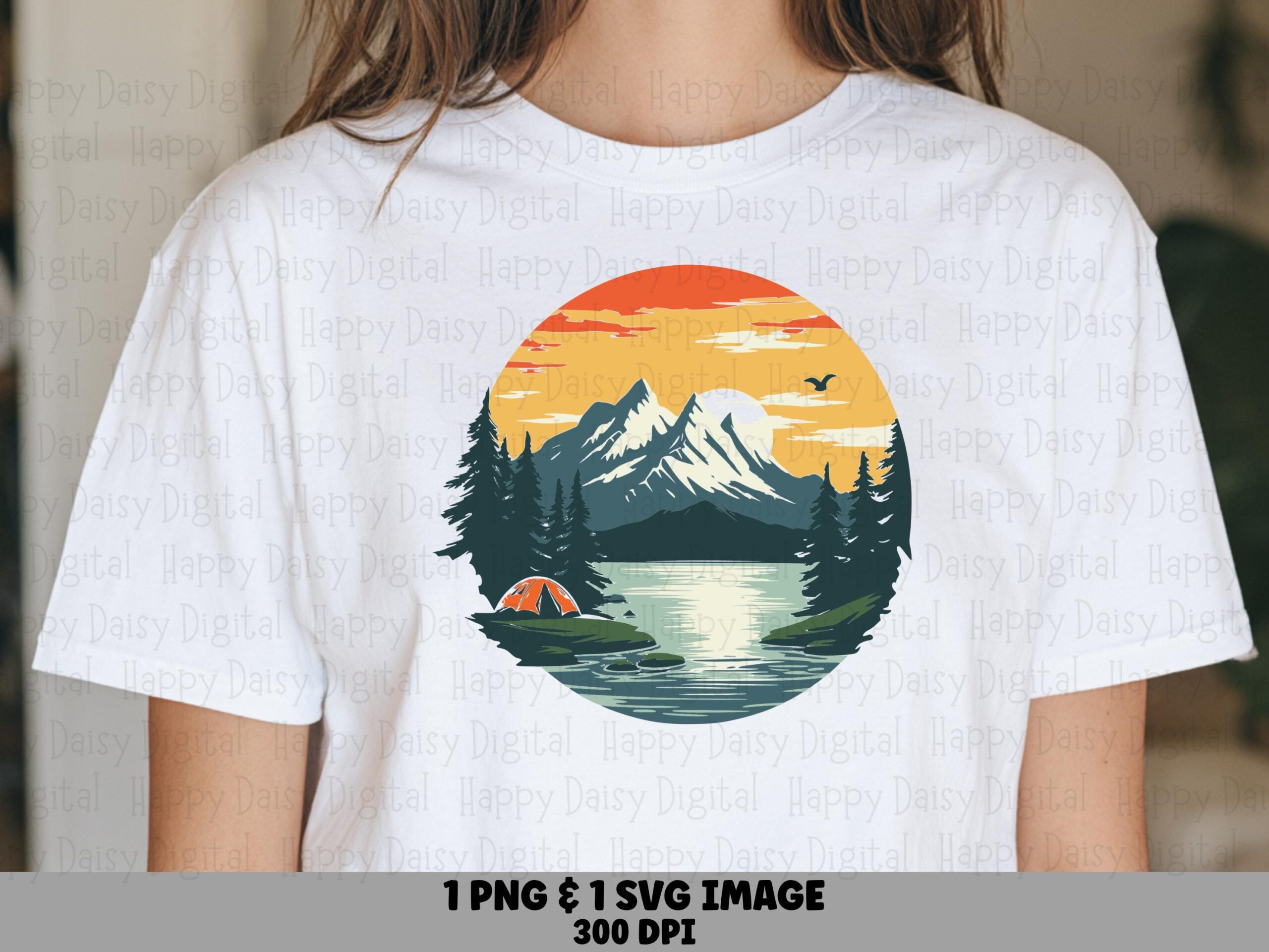 Lake Sunset PNG, Circle Mountain Campfire Clipart | Sublimation SVG Files | Commercial Use, 300 DPI