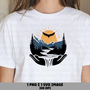Cupped Hands, Guardian Nature PNG & SVG | Waterfall Mountain Design, Sublimation, Commercial Use