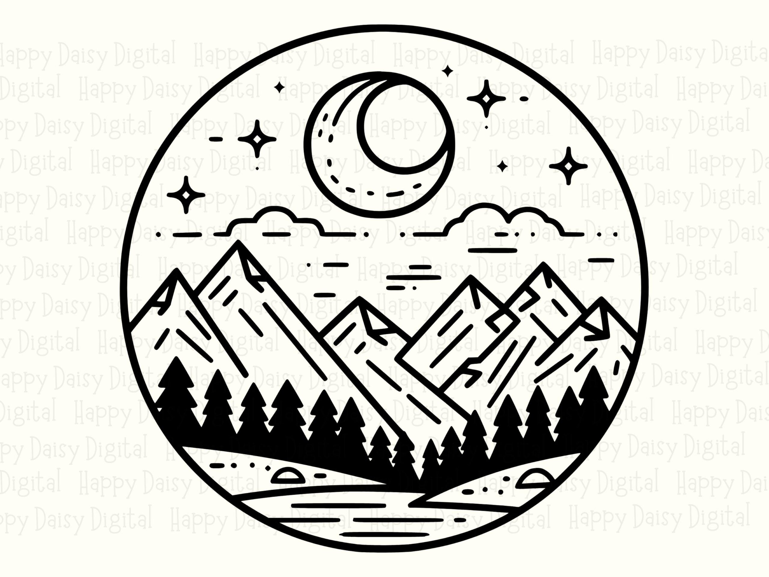 Lunar Lake PNG, Minimalist Circle Line Art Clipart | SVG File - Sublimation, Commercial License, 300 DPI - Image 2