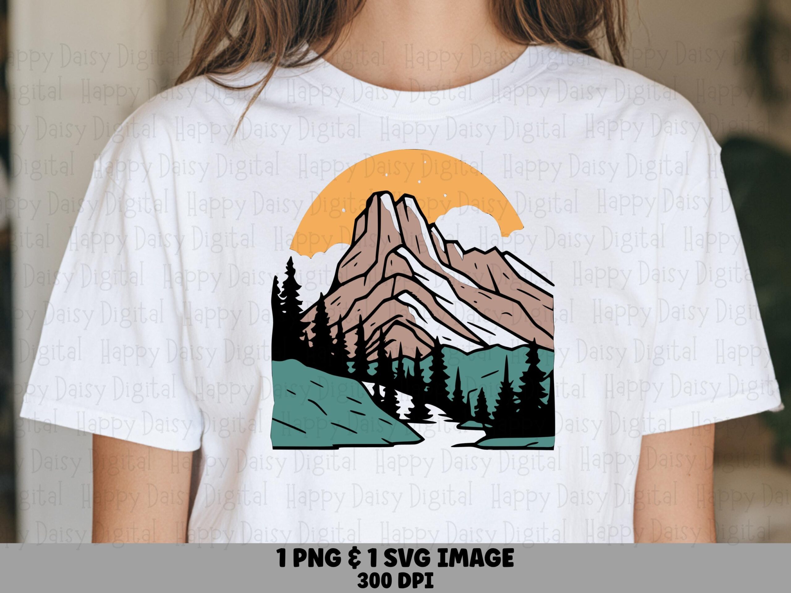 Rustic Peaks, Layered Mountain Scene PNG SVG, Tan Pink Teal Design | Sublimation, Commercial Use