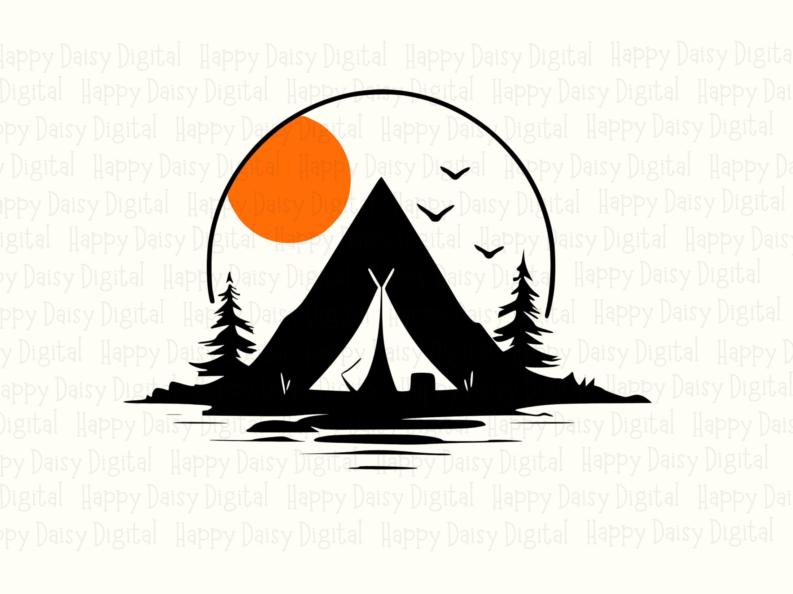 Tent Silhouette Art, Black Camp Circle Design | PNG SVG Files, Print-Ready 300 DPI | Commercial Use - Image 2