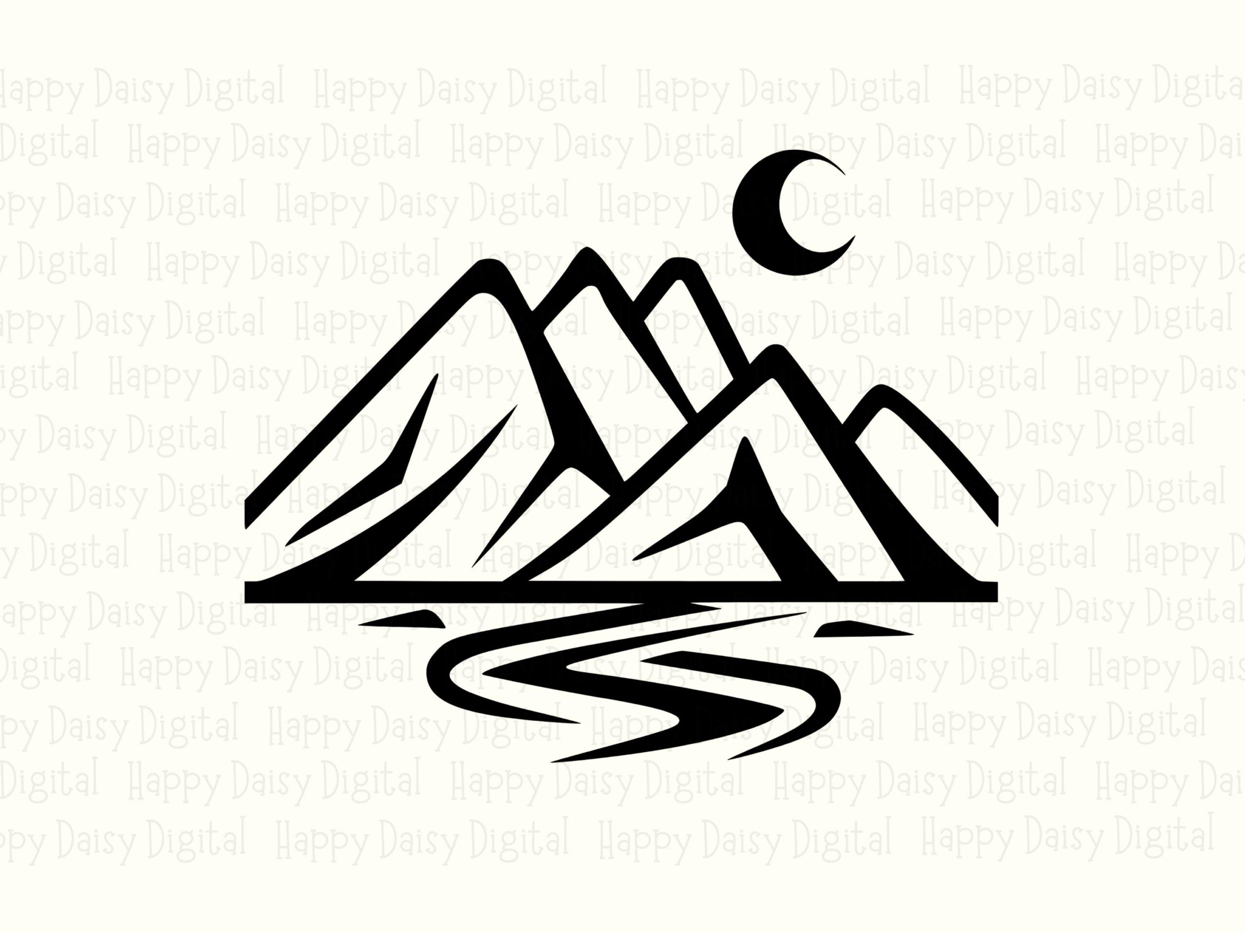 Minimalist Mountains, Crescent Moon Peaks Clipart | PNG SVG, Line Art Range Illustration, 300 DPI, Commercial Use - Image 2