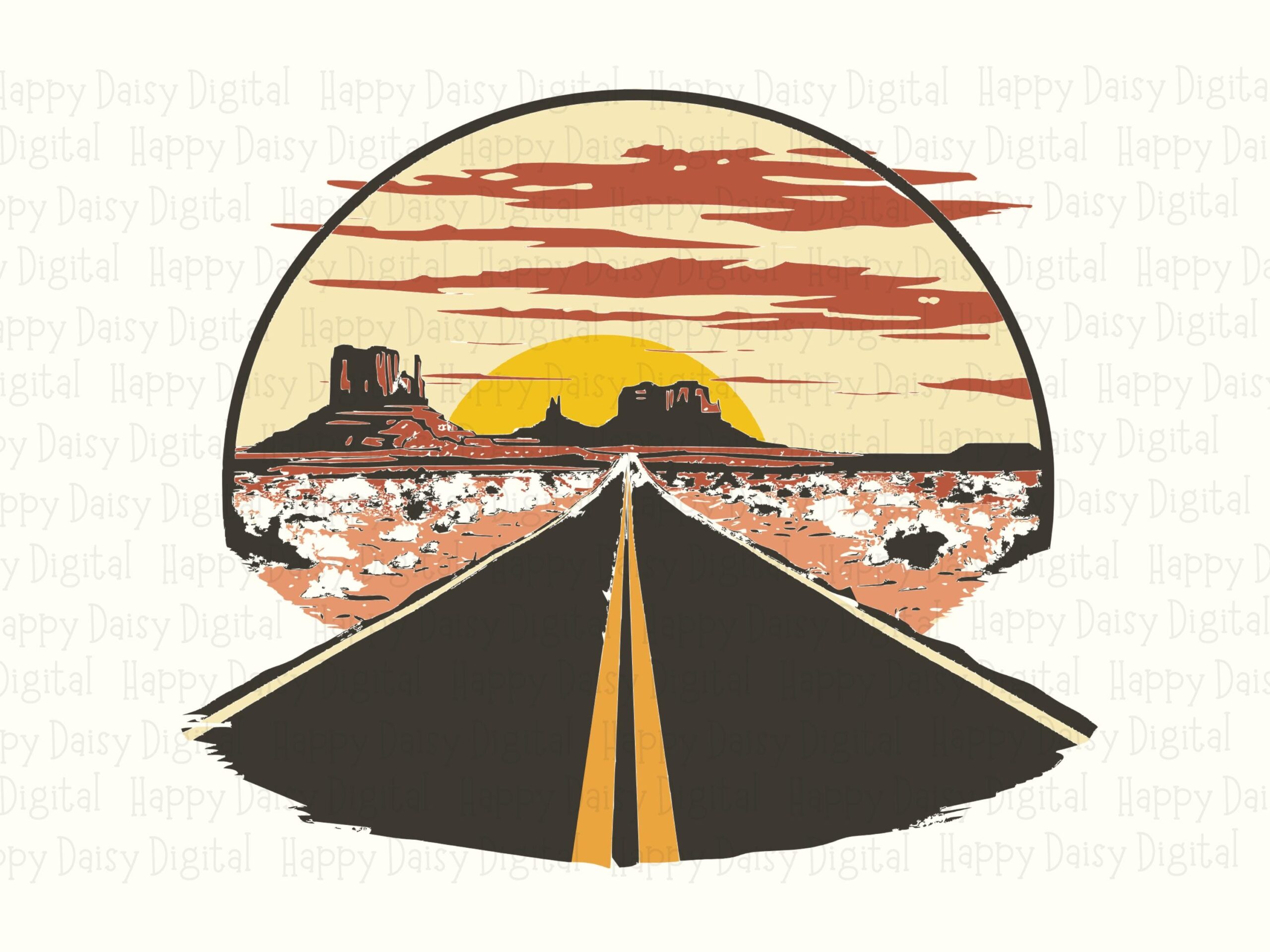 Desert Road Art, Sunset Highway Circle Badge PNG SVG | Digital Clipart, Commercial Use | 300 DPI - Image 2