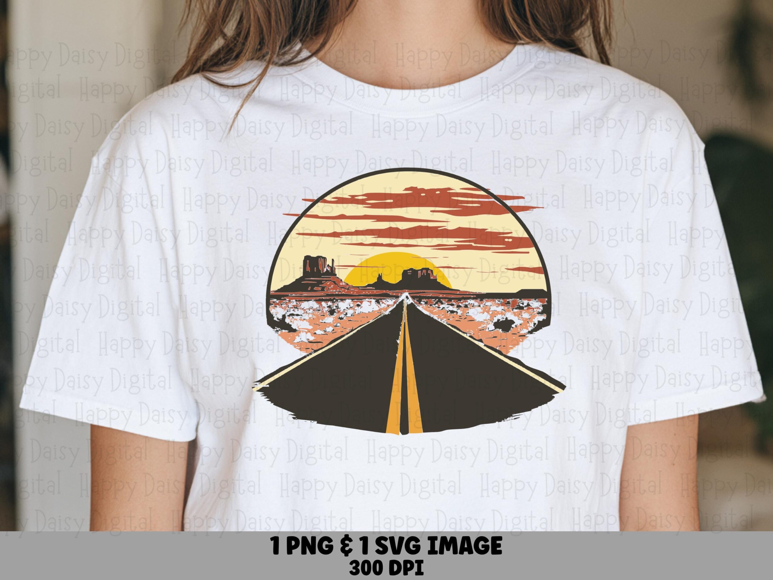 Desert Road Art, Sunset Highway Circle Badge PNG SVG | Digital Clipart, Commercial Use | 300 DPI