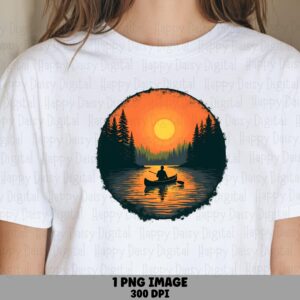 Lone Canoe Art, Indigo Sunset PNG, Glowing Horizon Clipart | Sublimation File, 300 DPI, Commercial Use