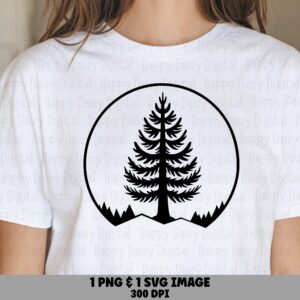 Pine Circle, Minimalist Badge, Circular Outline | PNG & SVG Files | Sublimation, Commercial Use, 300 DPI