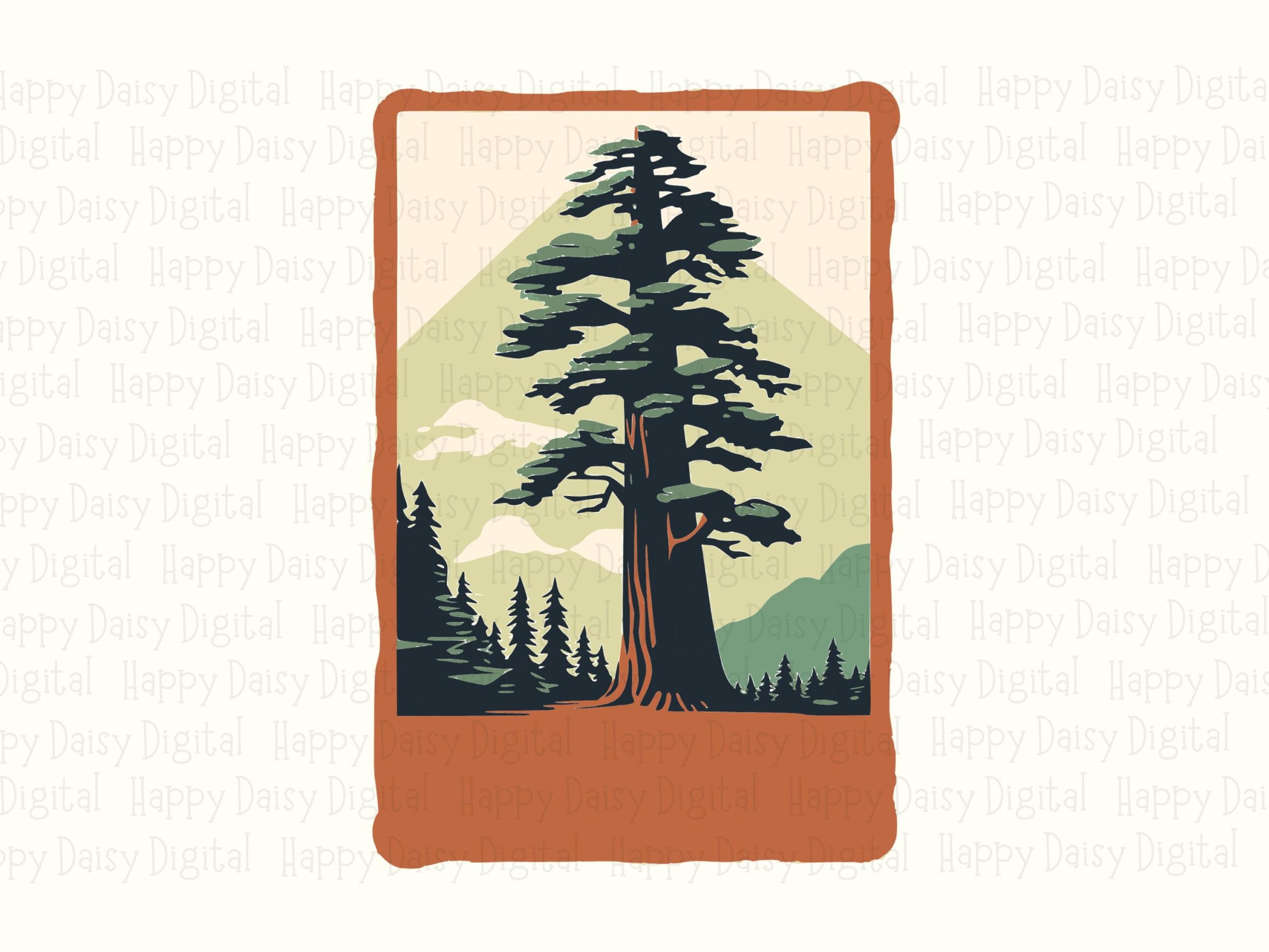 Redwood Postcard, Vintage Forest Illustration PNG SVG | Sublimation Graphic | 300 DPI, Commercial Use - Image 2