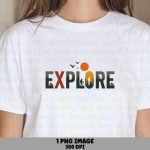 Explore Colorful, Hiking Forest Design PNG | Sublimation Graphic, 300 DPI Transparent Background, Commercial Use