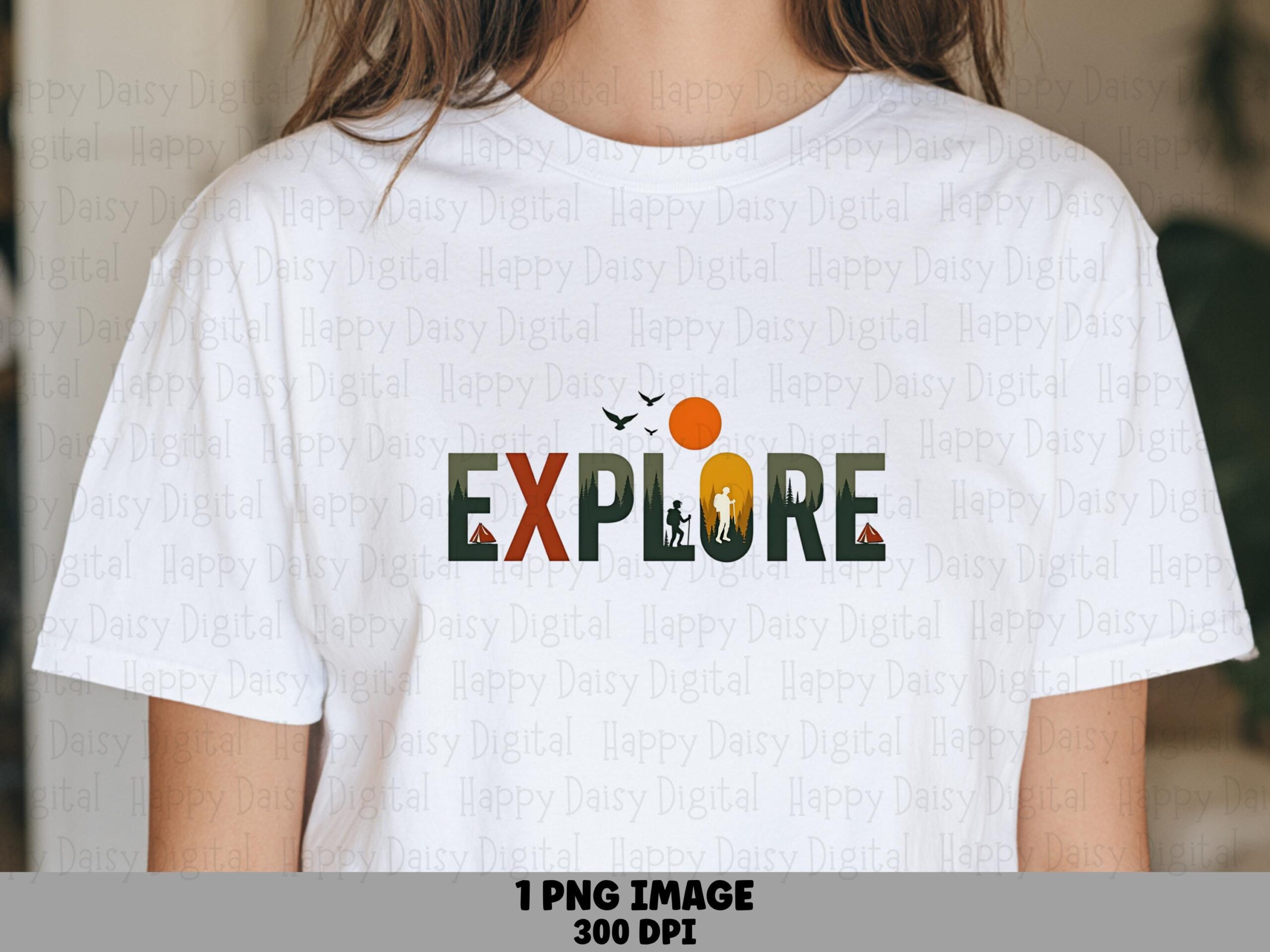 Explore Colorful, Hiking Forest Design PNG | Sublimation Graphic, 300 DPI Transparent Background, Commercial Use