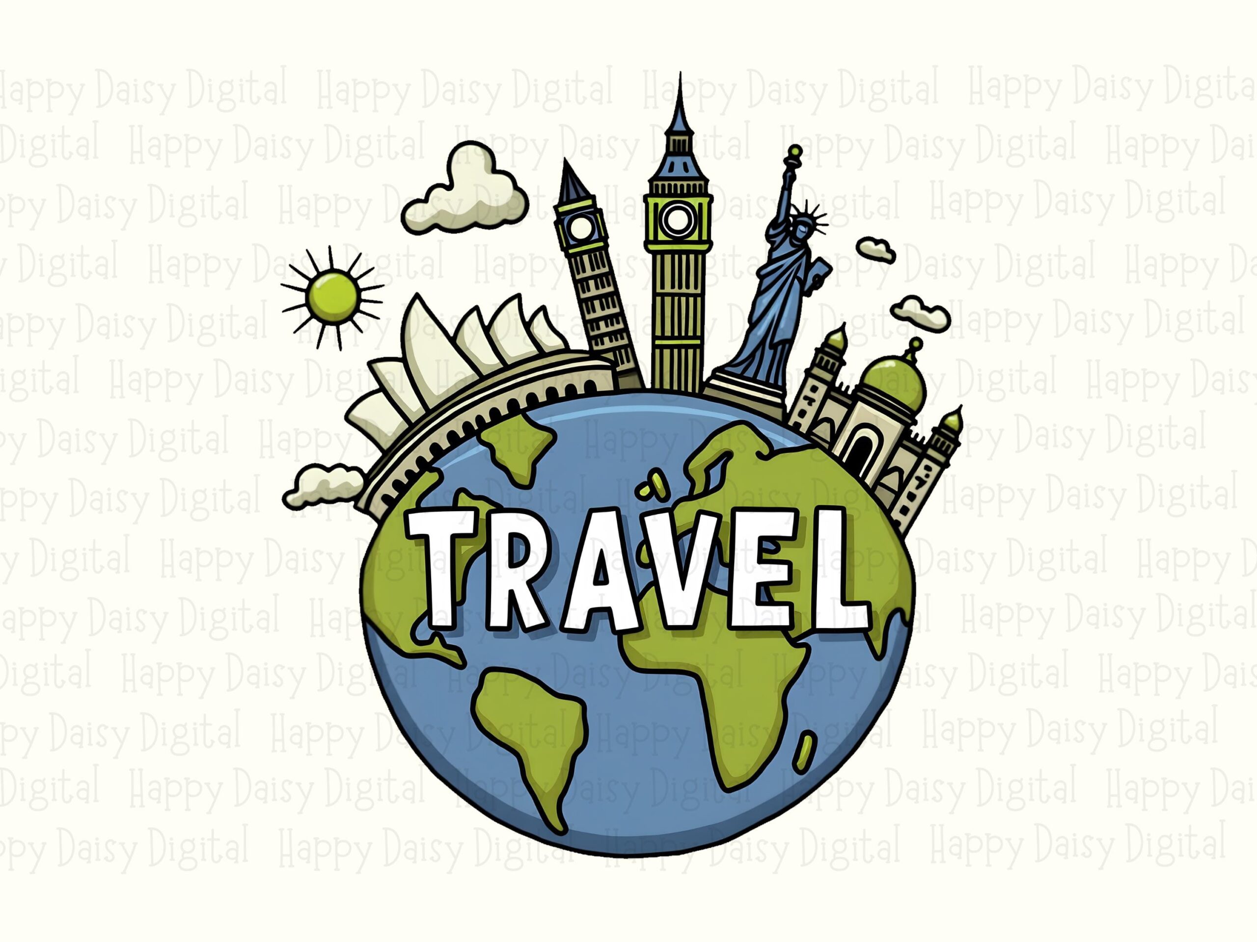 World Landmarks PNG, Cute Travel Globe Clipart - Colorful Monuments Art, Sublimation Commercial Use, 300 DPI - Image 2