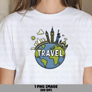 World Landmarks PNG, Cute Travel Globe Clipart - Colorful Monuments Art, Sublimation Commercial Use, 300 DPI