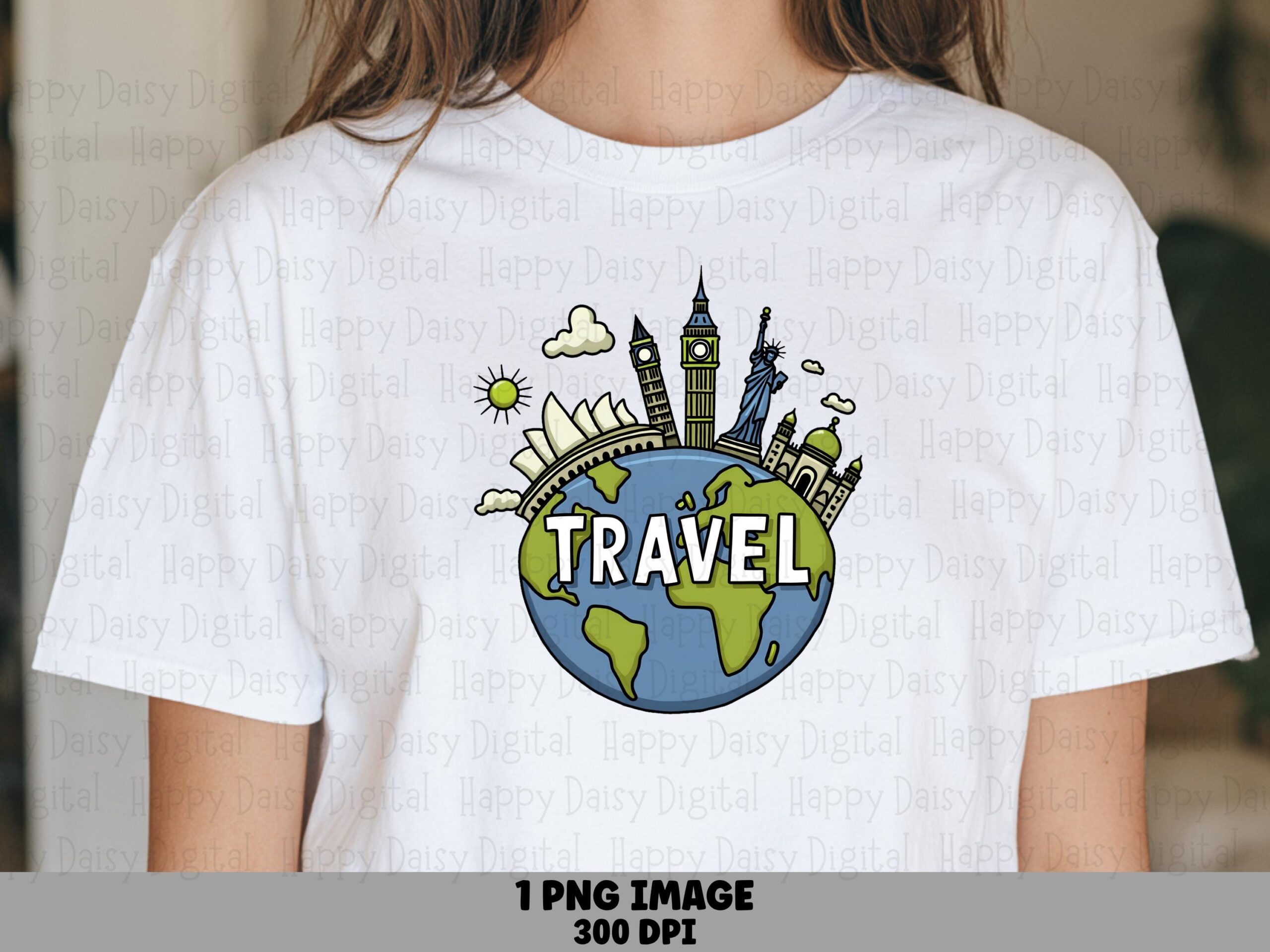 World Landmarks PNG, Cute Travel Globe Clipart - Colorful Monuments Art, Sublimation Commercial Use, 300 DPI