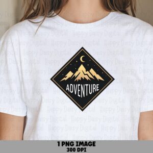 Adventure Diamond, Gold Foil Mountain Badge PNG | Commercial Use, 300 DPI, Transparent Background