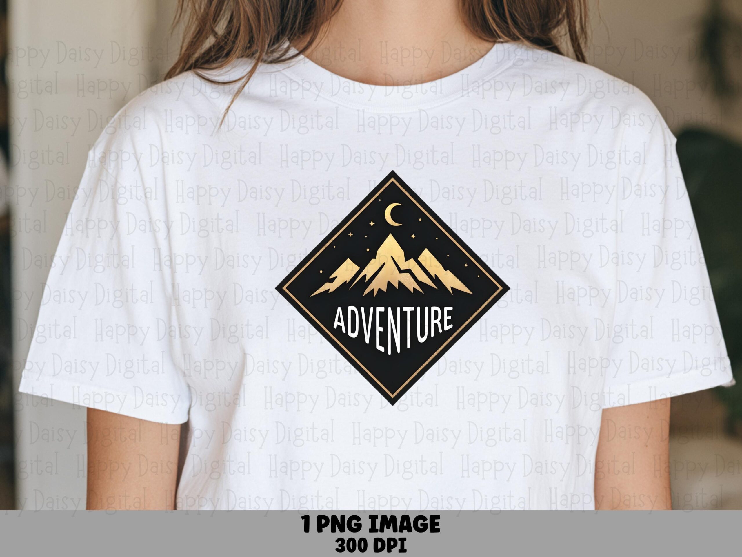 Adventure Diamond, Gold Foil Mountain Badge PNG | Commercial Use, 300 DPI, Transparent Background
