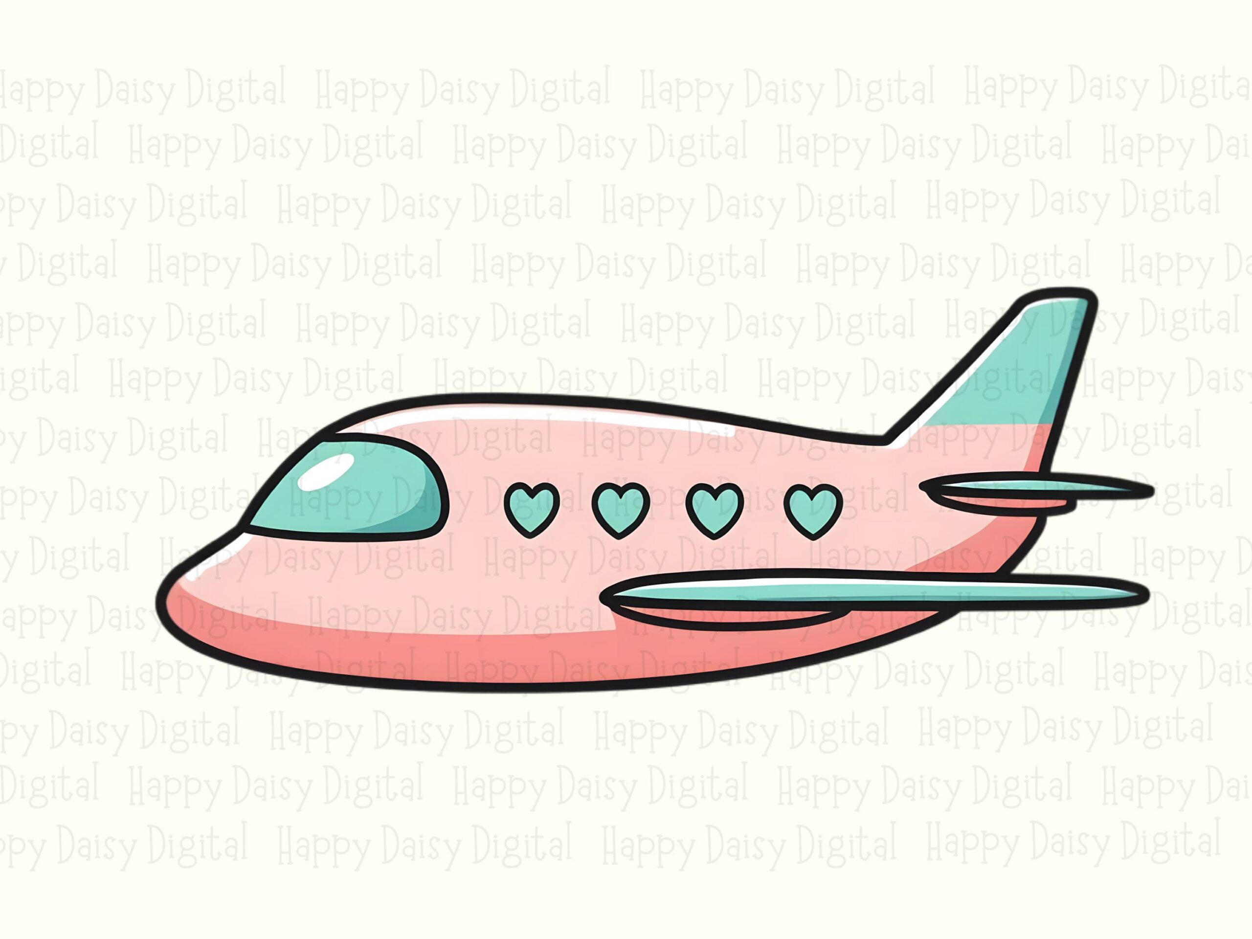 Cute Airplane PNG, Pink Mint Heart-Window Clipart, Cartoon Plane For POD, Sublimation | 300 DPI, Commercial Use - Image 2