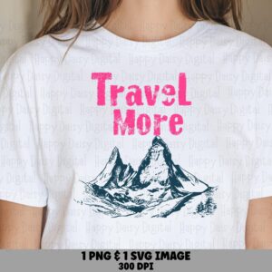 Mountain Sketch PNG, Distressed Travel More Clipart | Hand-Drawn Navy Illustration | SVG Commercial Use