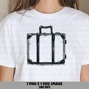 Suitcase Icon PNG, Minimalist Line Art Travel Graphic - Rolling Luggage Illustration | SVG, Commercial Use