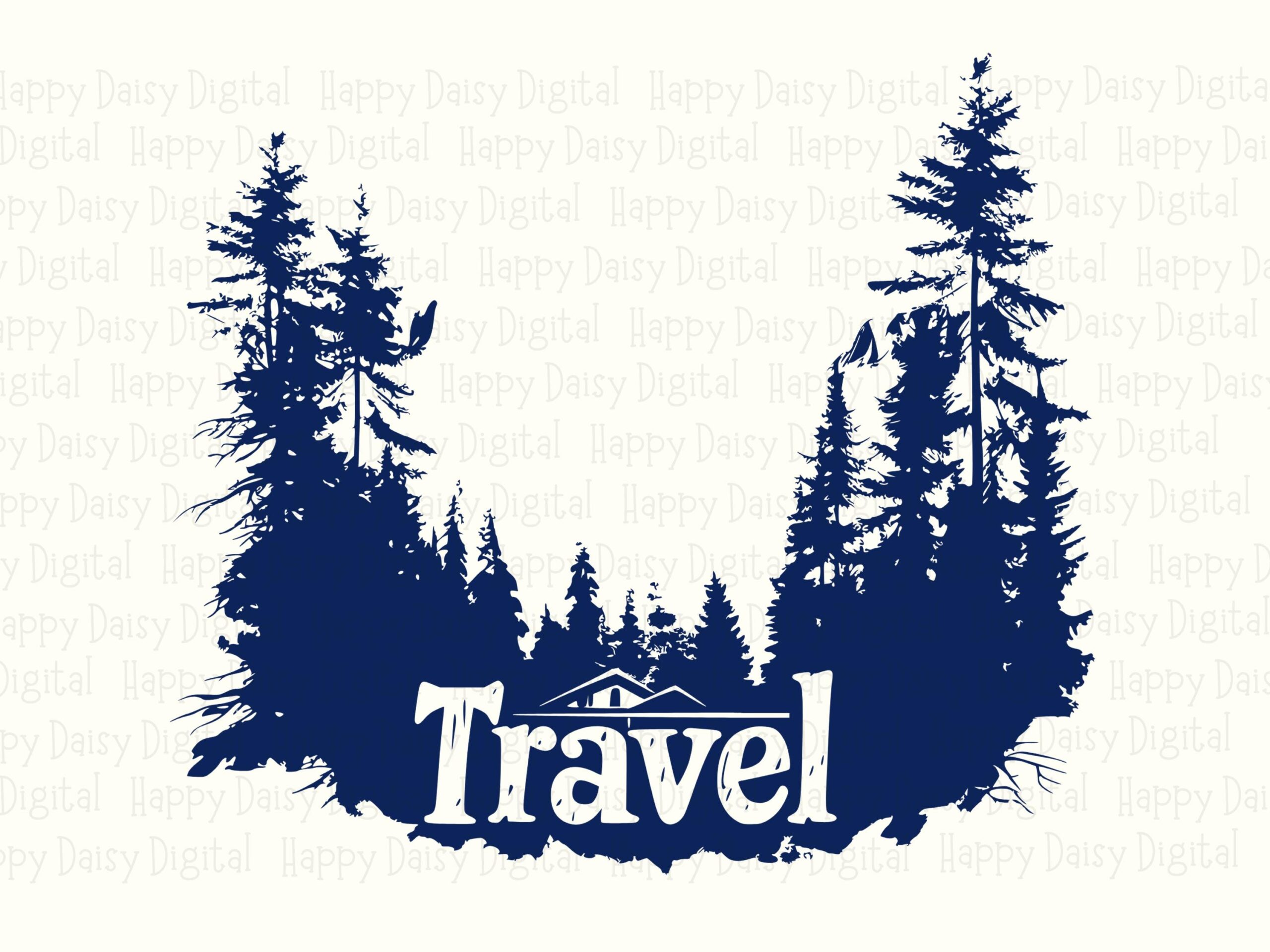 Travel Cabin Design, Forest Silhouette PNG & SVG - Pine Tree Clipart, 300 DPI, Commercial Use, Sublimation - Image 2