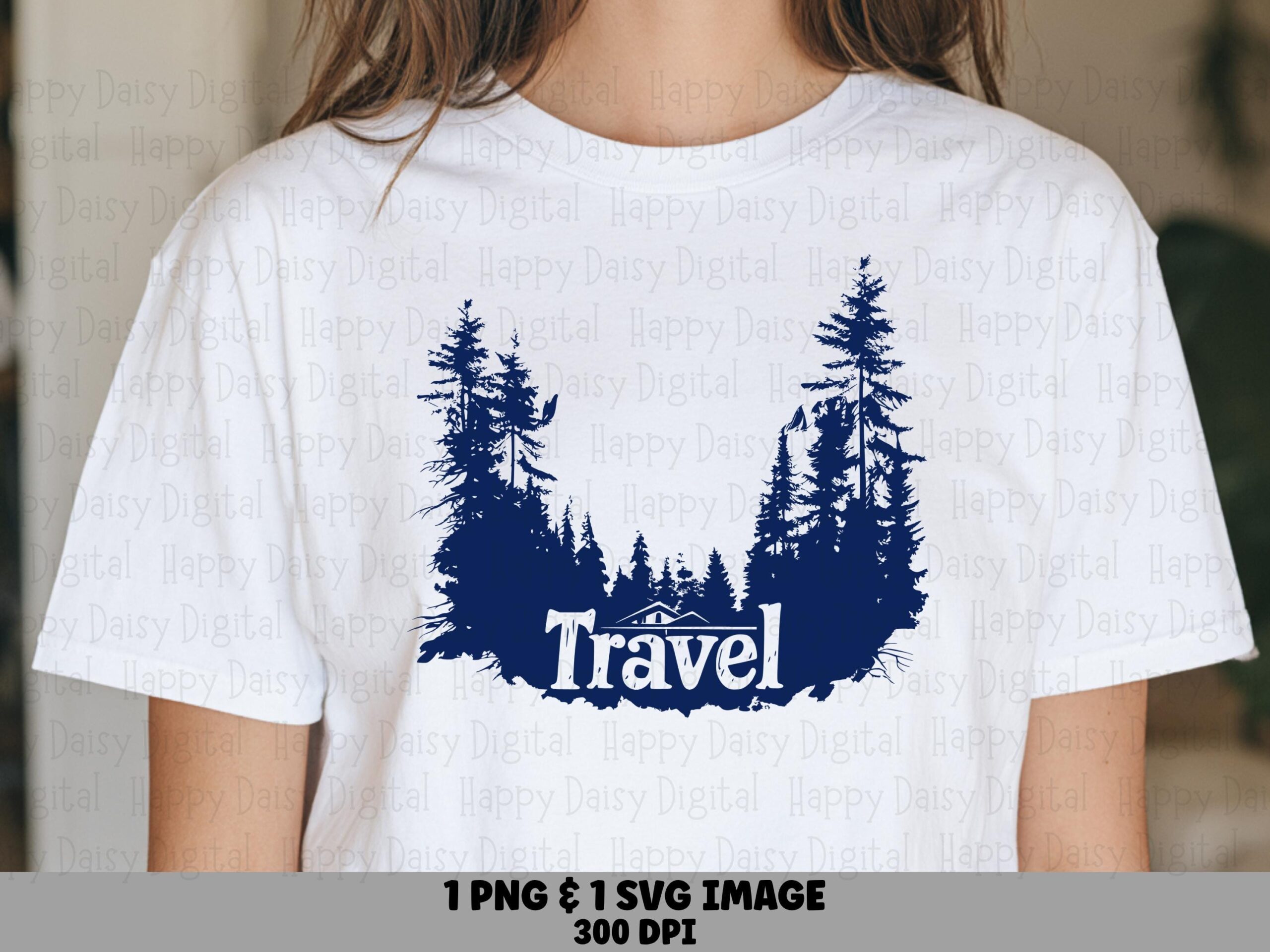 Travel Cabin Design, Forest Silhouette PNG & SVG - Pine Tree Clipart, 300 DPI, Commercial Use, Sublimation