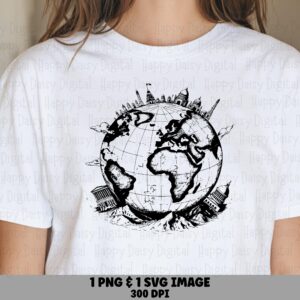 World Landmarks, Sketch Globe Clipart PNG SVG | Sublimation Commercial Use | Print Ready 300 DPI, Travel