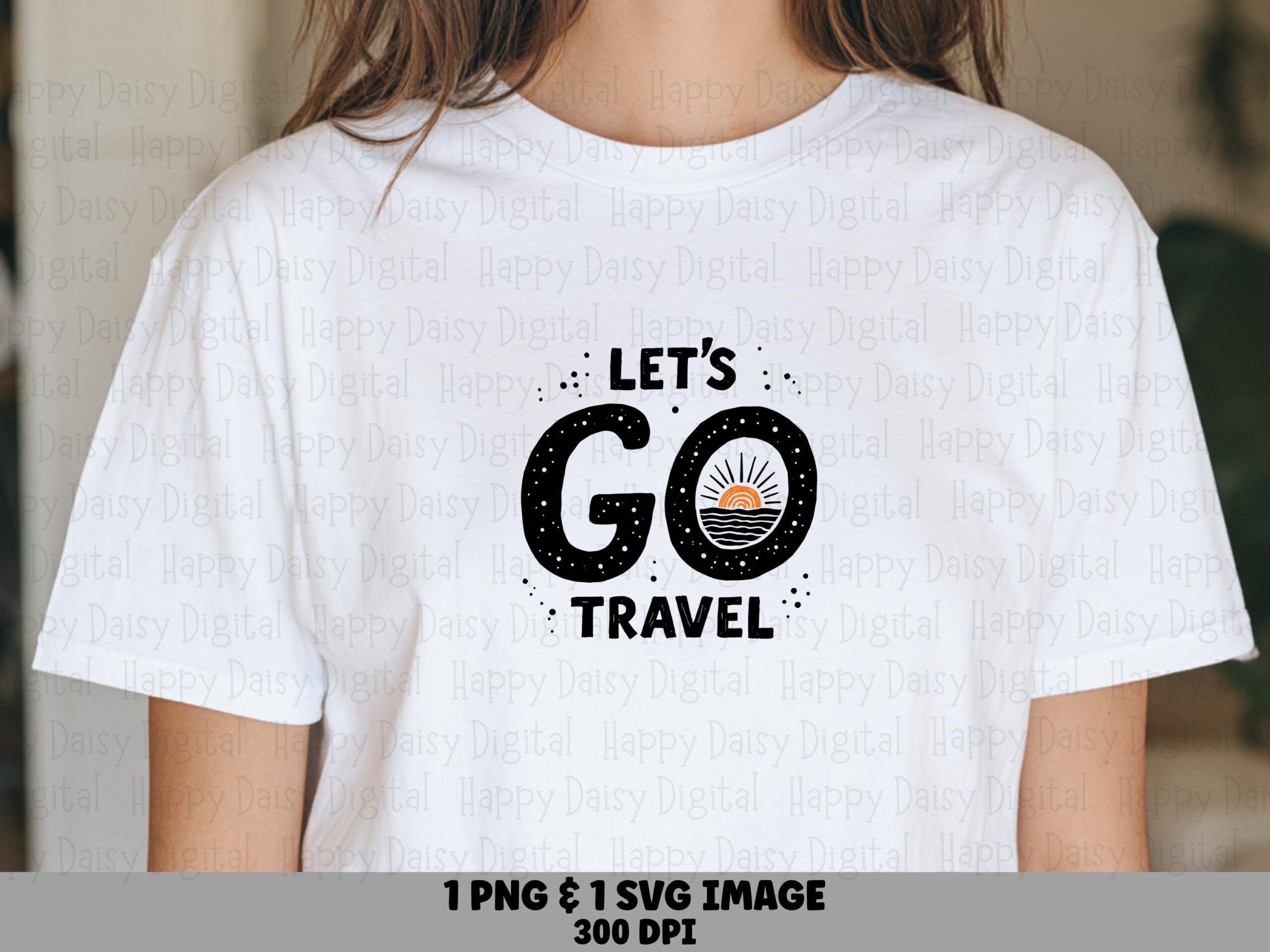 Lets Go Travel, Speckled Sun Wave Text Design | PNG & SVG Digital Files | Sublimation, Commercial Use