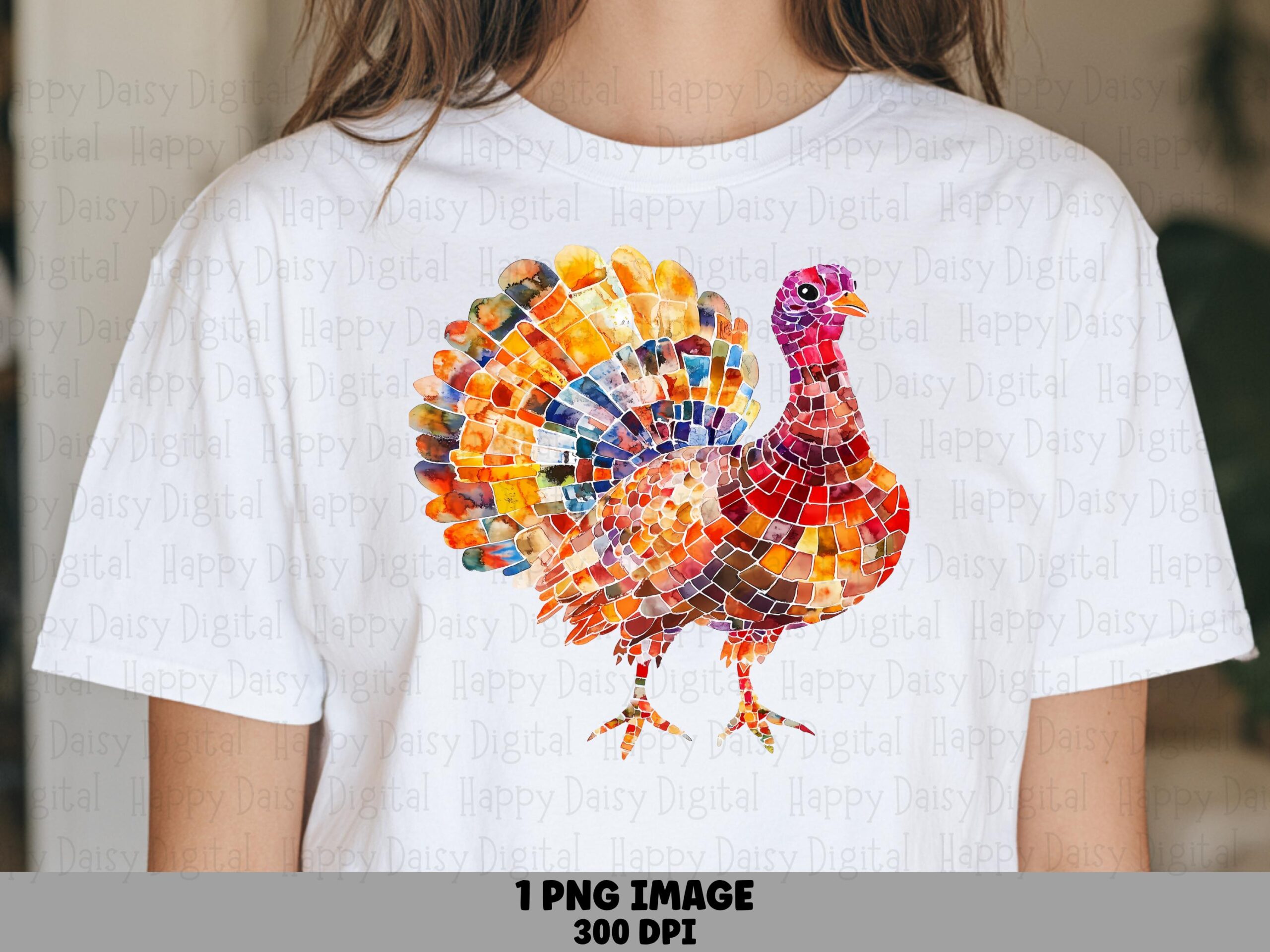 Mosaic Stained Glass Turkey PNG | Sublimation Commercial Use POD