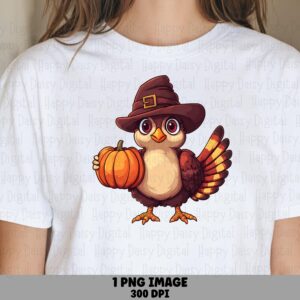 Pilgrim Turkey with Pumpkin PNG | Sublimation Commercial Use POD