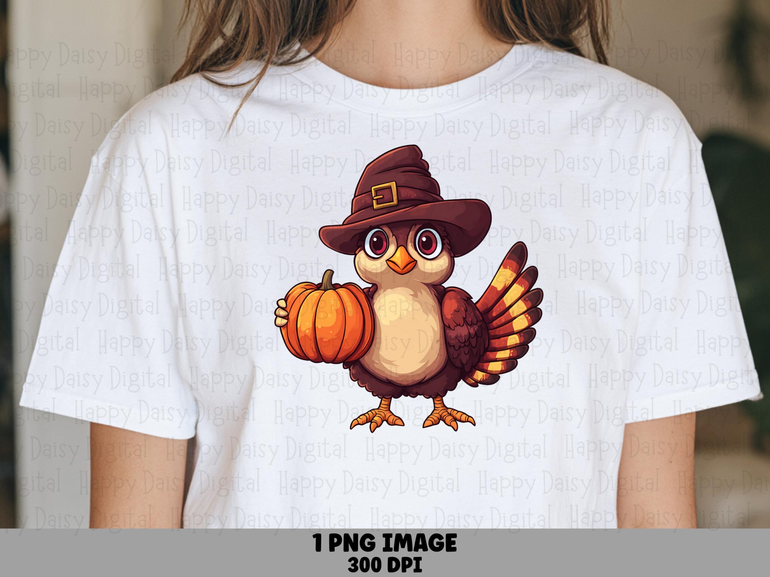 Pilgrim Turkey with Pumpkin PNG | Sublimation Commercial Use POD