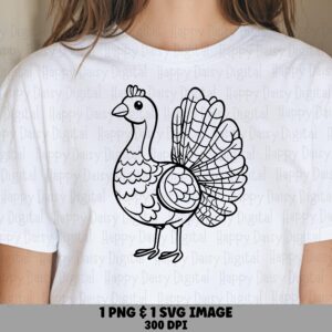 Turkey Line Art Coloring Design PNG SVG | Sublimation Commercial Use POD