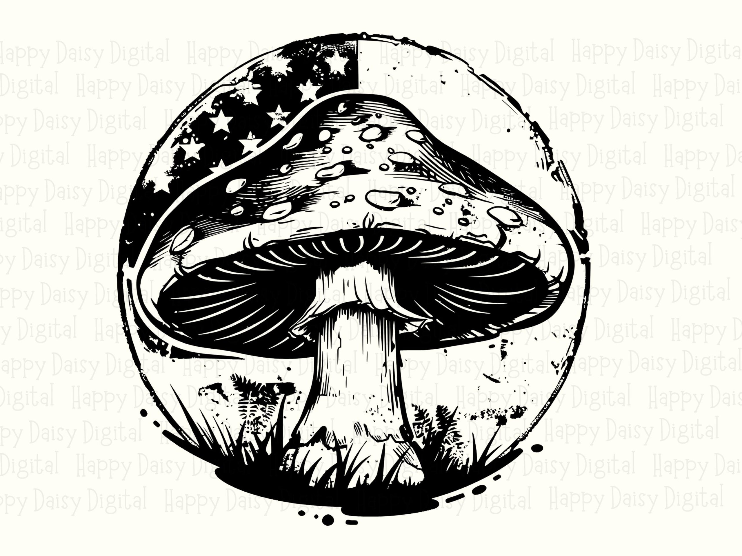 Patriotic Mushroom, Line Art Toadstool Badge PNG SVG | Flag Backdrop Clipart, Commercial Use, 300 DPI - Image 2