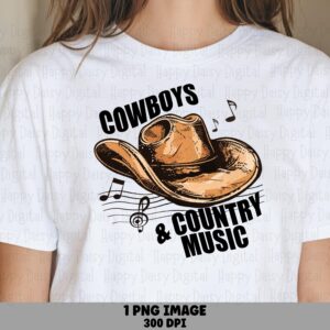 Cowboy Hat PNG, Country Music Sublimation Design | Commercial Use, 300 DPI, Treble Clef Art