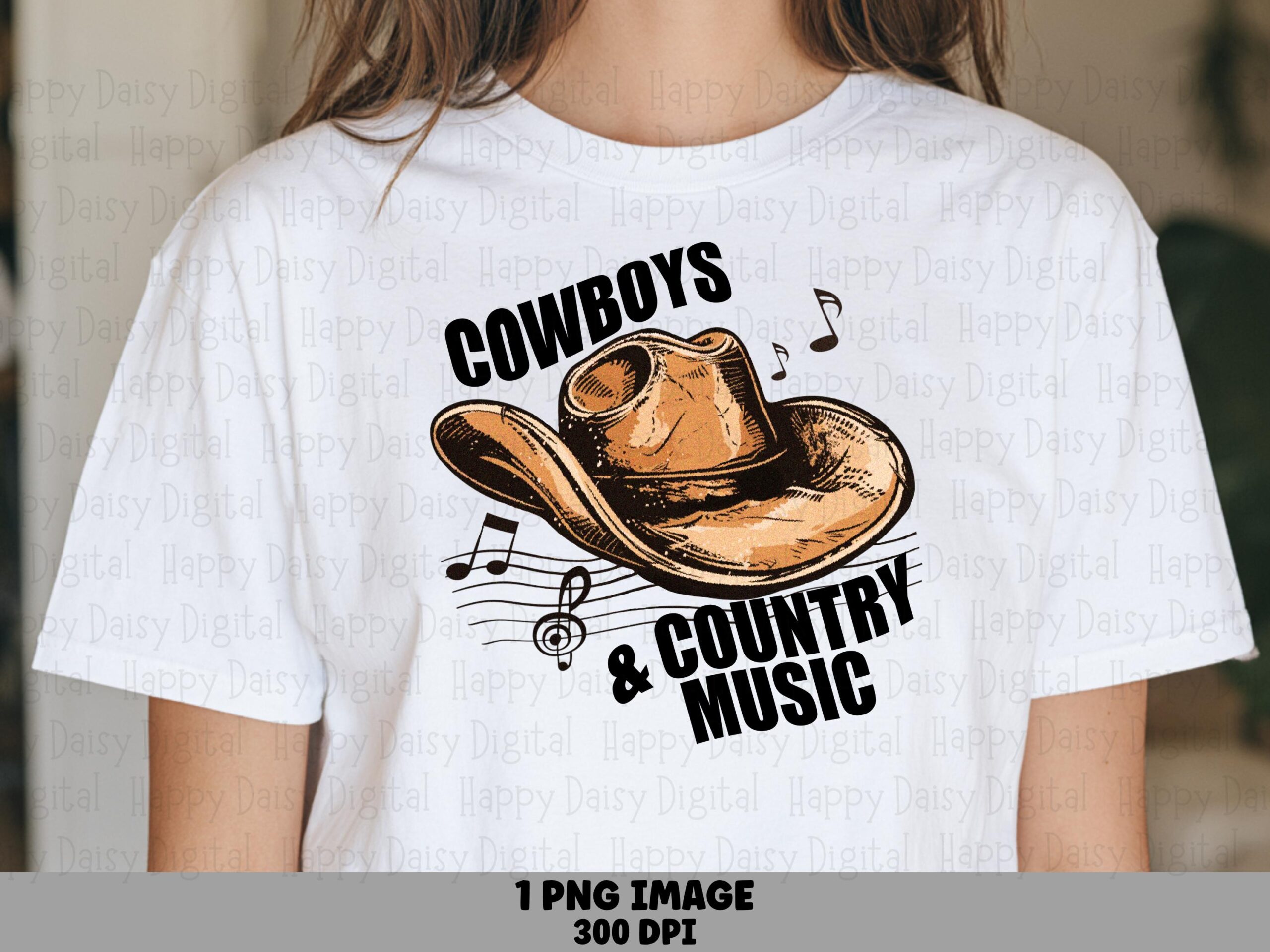 Cowboy Hat PNG, Country Music Sublimation Design | Commercial Use, 300 DPI, Treble Clef Art