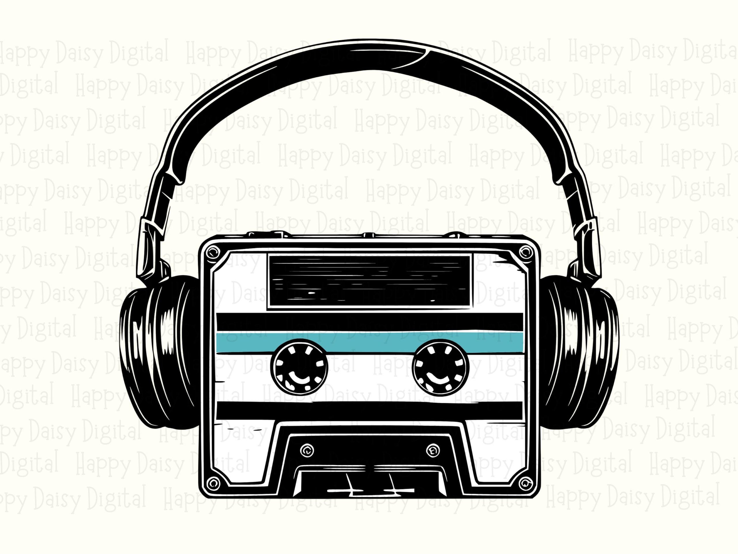 Cassette Headphones, Retro Music PNG SVG | Teal Accent Design, 300 DPI, Print Ready Commercial Use - Image 2