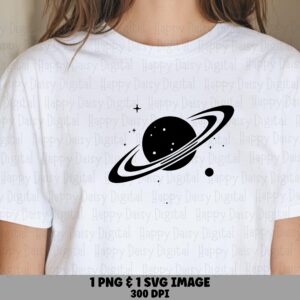 Saturn Planet, Minimal Line Art PNG SVG | Ringed Silhouette, Commercial Use, Sublimation, 300 DPI