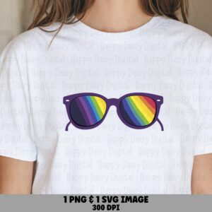 Rainbow Glasses, Pride Sunglasses Clipart | Purple Frame, Iridescent Lenses - PNG & SVG, 300 DPI, Commercial