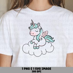 Unicorn Cloud, Dreamy Pastel Clipart | PNG + SVG Digital Files, Mint Hair Pink Wings, 300 DPI, Commercial License