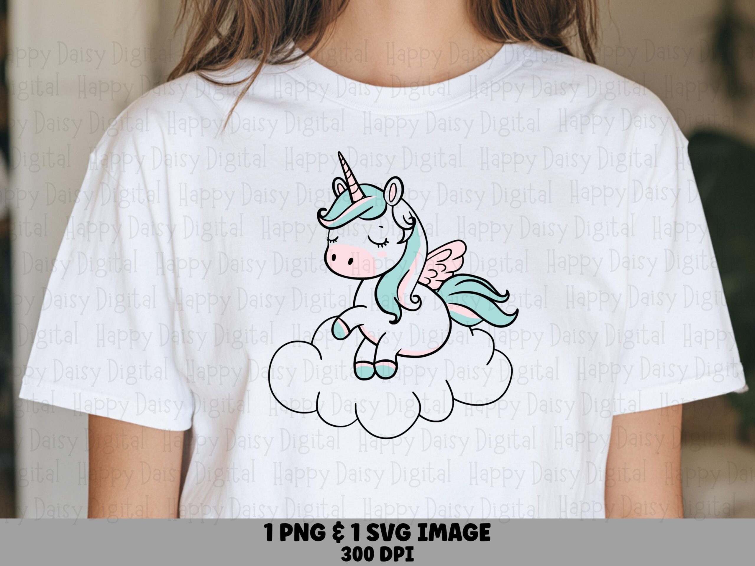 Unicorn Cloud, Dreamy Pastel Clipart | PNG + SVG Digital Files, Mint Hair Pink Wings, 300 DPI, Commercial License
