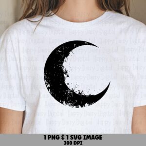 Crescent Moon, Distressed Grunge Clipart | PNG & SVG Files | 300 DPI, Commercial Use, Sublimation