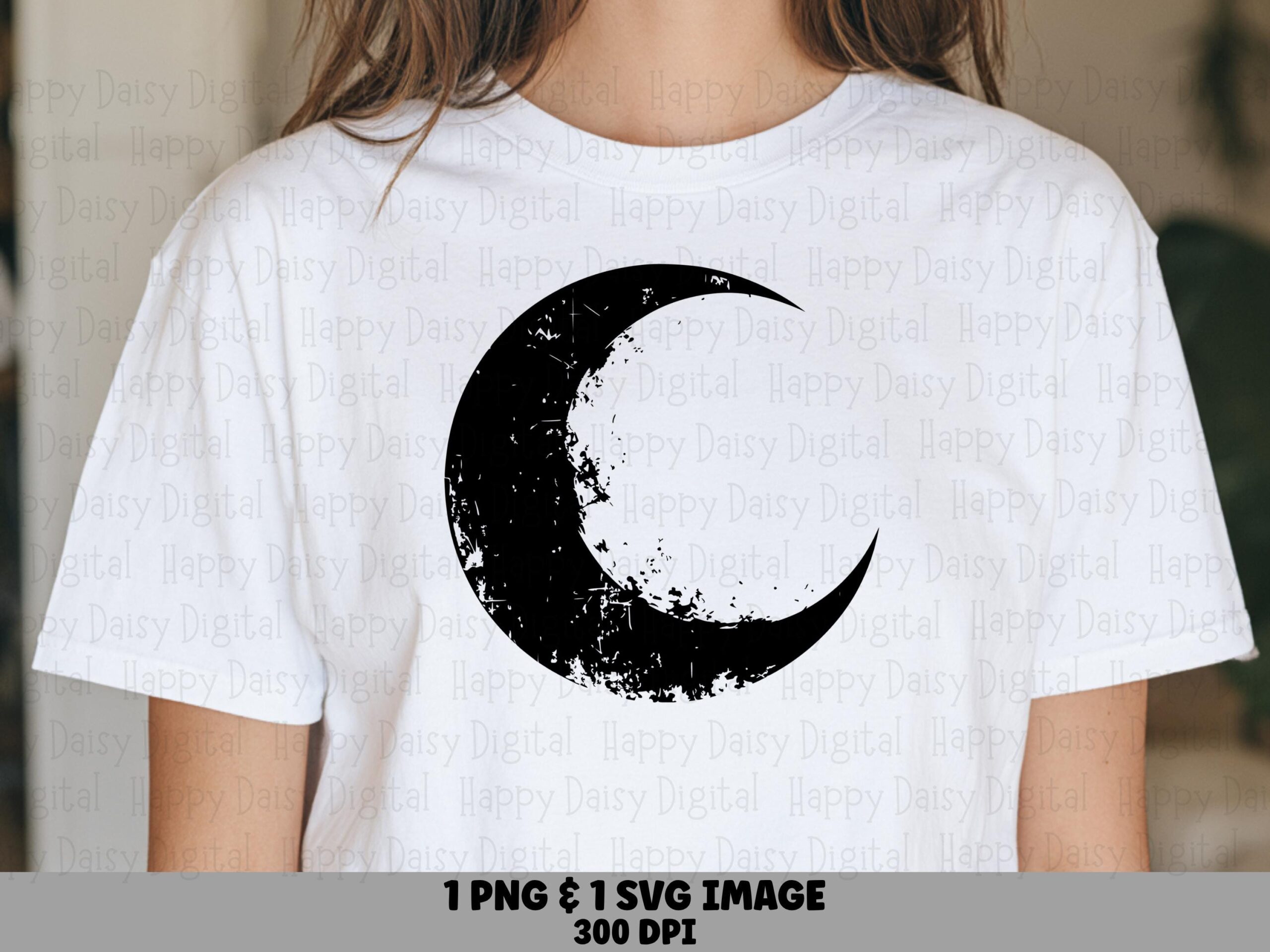 Crescent Moon, Distressed Grunge Clipart | PNG & SVG Files | 300 DPI, Commercial Use, Sublimation