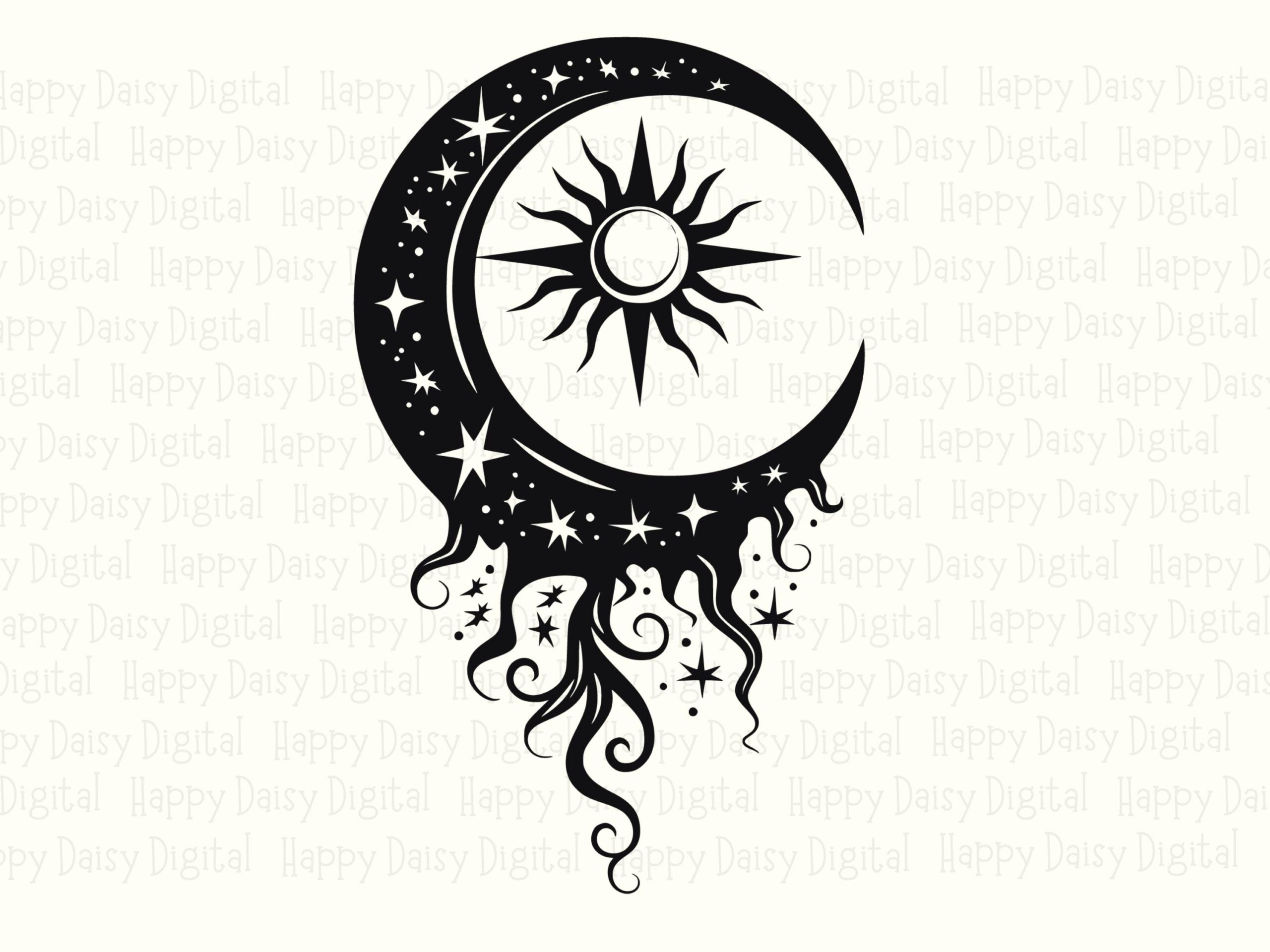 Mystic Moon, Boho Celestial Sunface Design | PNG & SVG Bundle, 300 DPI, Commercial License - Image 2