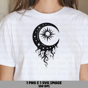 Mystic Moon, Boho Celestial Sunface Design | PNG & SVG Bundle, 300 DPI, Commercial License