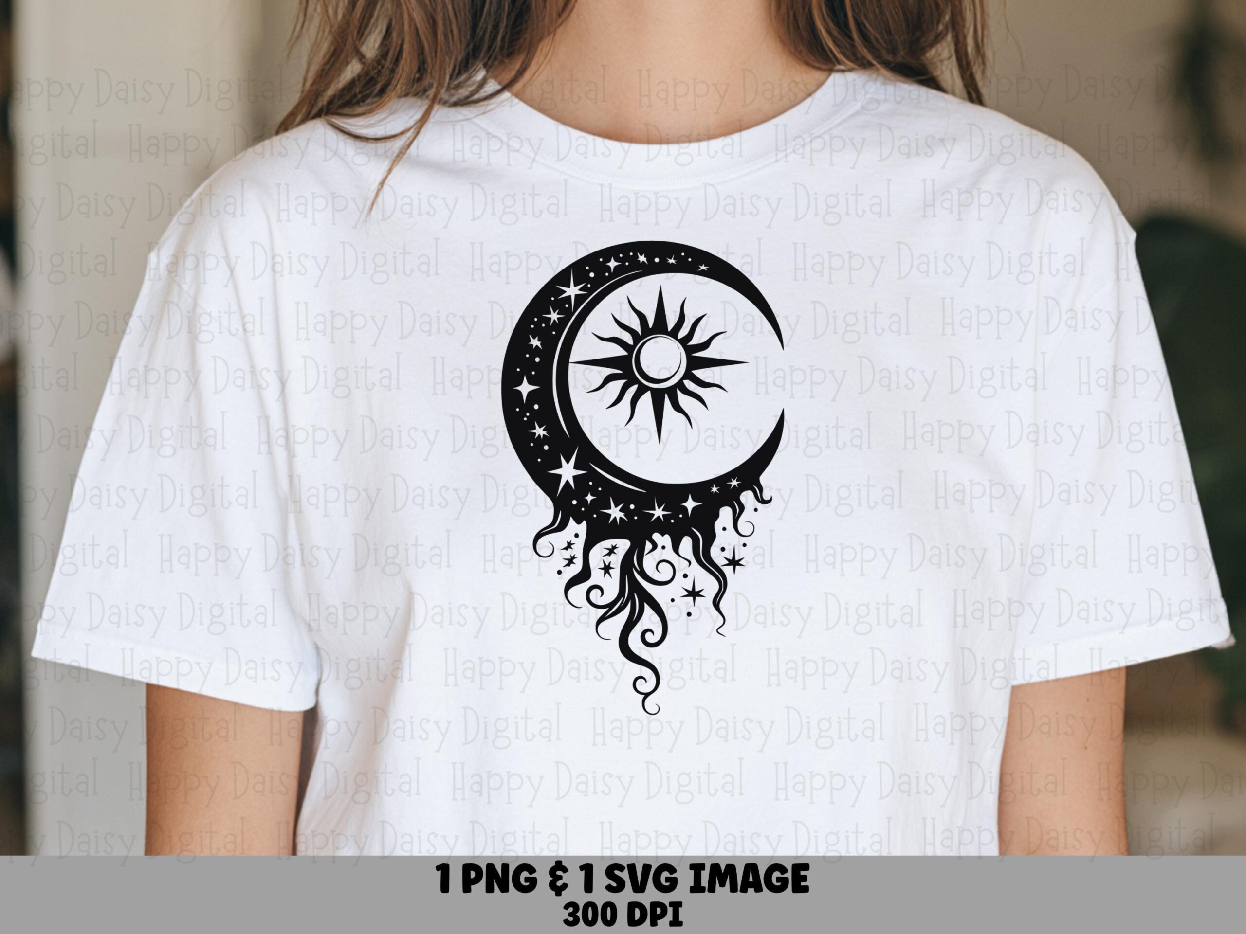 Mystic Moon, Boho Celestial Sunface Design | PNG & SVG Bundle, 300 DPI, Commercial License
