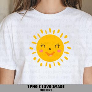 Happy Sun, Minimal Cute Face PNG SVG | Sublimation Digital File, 300 DPI, Commercial License, Print Ready
