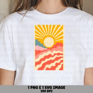 Retro Sunset, Boho Desert Sunrise PNG SVG Bundle | Sublimation, Commercial Use, 300 DPI Files