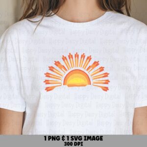 Retro Sunset, Half Sun Rays Clipart - Boho Arc PNG SVG | Sublimation, Commercial Use, 300 DPI