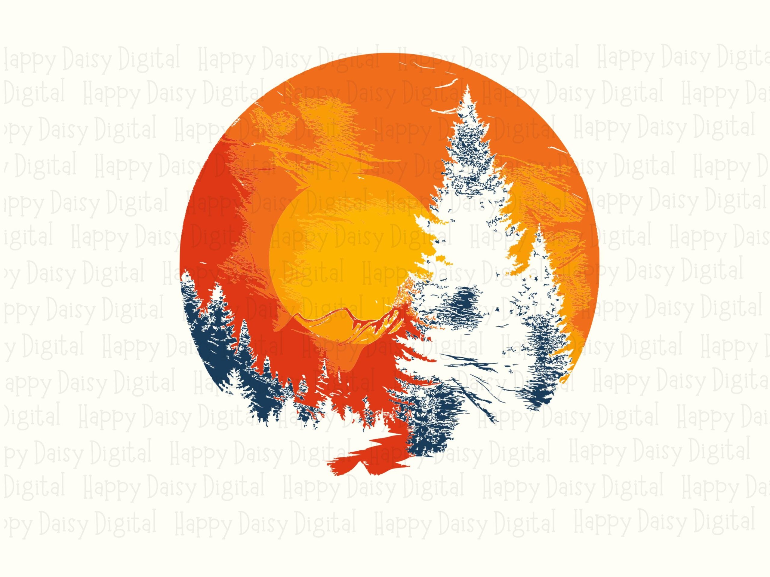 Forest Sunset, Distressed Pine Tree Silhouette Clipart - PNG SVG, Sublimation Commercial Use, 300 DPI - Image 2